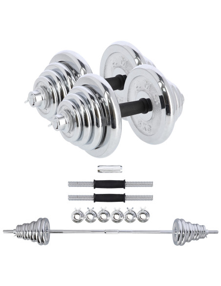 KURZHANTEL-LANGHANTEL IM KOFFER CHROM 2x25 KG HMS