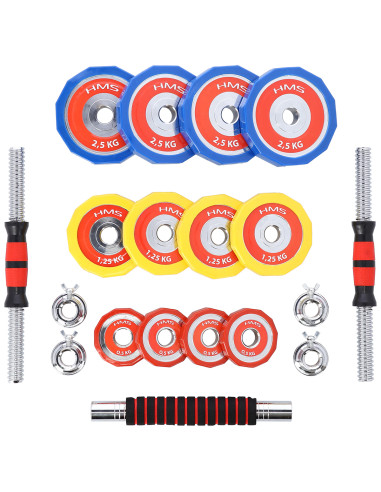 KURZHANTEL-LANGHANTEL IM KOFFER BUNT 2x10 KG HMS