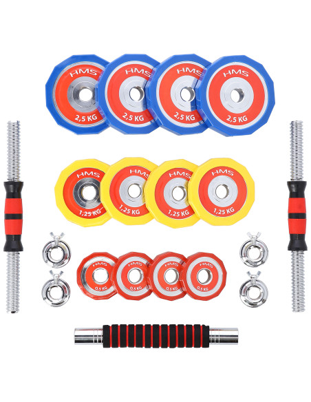 KURZHANTEL-LANGHANTEL IM KOFFER BUNT 2x10 KG HMS