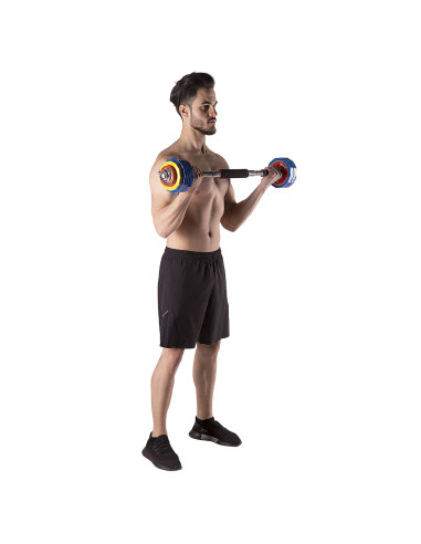 KURZHANTEL-LANGHANTEL IM KOFFER BUNT 2x10 KG HMS