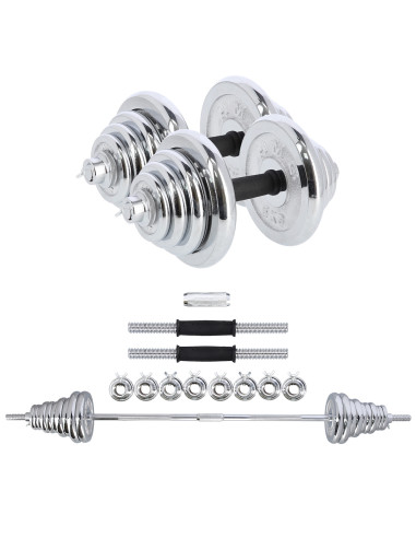 KURZHANTELN-LANGHANTEL GERADE UND CURLSTANGE IM KOFFER CHROM 55KG HMS