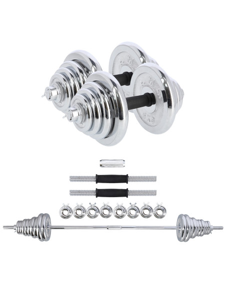 KURZHANTELN-LANGHANTEL GERADE UND CURLSTANGE IM KOFFER CHROM 55KG HMS