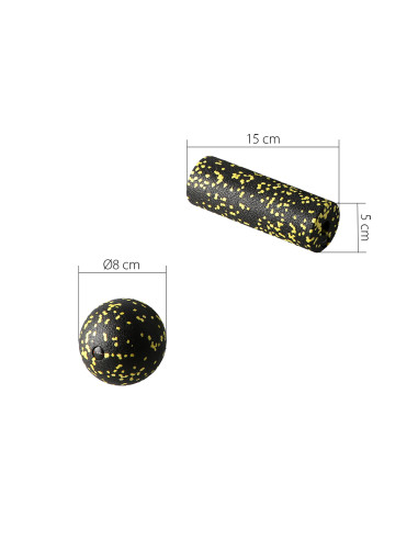 SCHWARZ-GELB MASSAGE-SET FITNESSROLLE / MASSAGEBÄLLE (4 Stk.) HMS