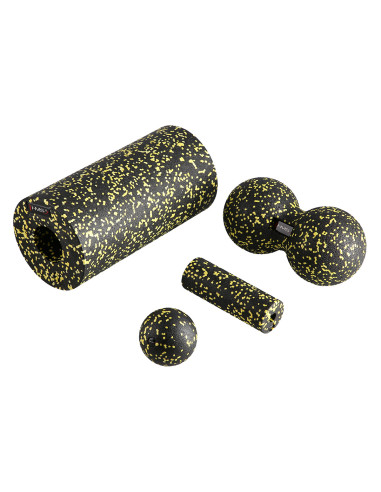 SCHWARZ-GELB MASSAGE-SET FITNESSROLLE / MASSAGEBÄLLE (4 Stk.) HMS