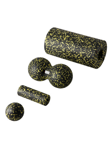 SCHWARZ-GELB MASSAGE-SET FITNESSROLLE / MASSAGEBÄLLE (4 Stk.) HMS