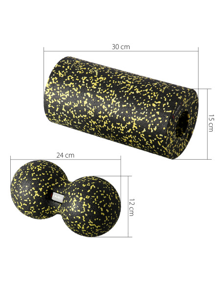 SCHWARZ-GELB MASSAGE-SET FITNESSROLLE / MASSAGEBÄLLE (4 Stk.) HMS