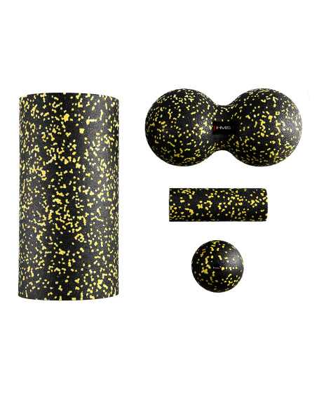 SCHWARZ-GELB MASSAGE-SET FITNESSROLLE / MASSAGEBÄLLE (4 Stk.) HMS