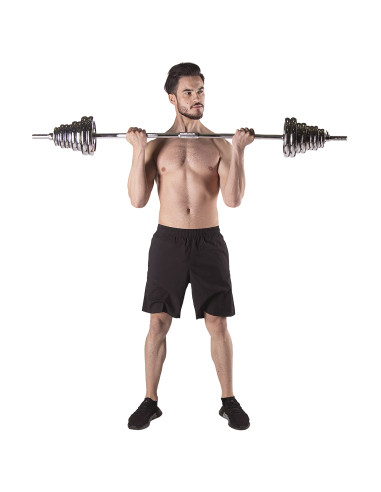 KURZHANTELN-LANGHANTEL GERADE UND CURLSTANGE IM KOFFER CHROM 55KG HMS