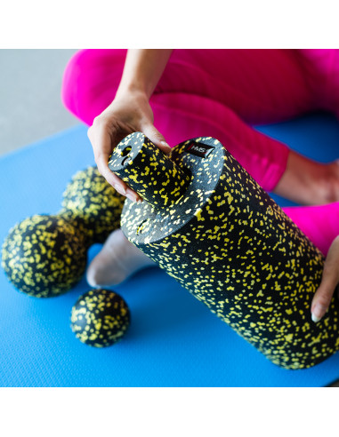 SCHWARZ-GELB MASSAGE-SET FITNESSROLLE / MASSAGEBÄLLE (4 Stk.) HMS