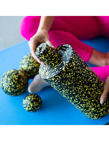 SCHWARZ-GELB MASSAGE-SET FITNESSROLLE / MASSAGEBÄLLE (4 Stk.) HMS