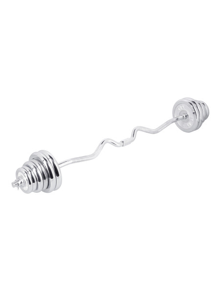 KURZHANTELN-LANGHANTEL GERADE UND CURLSTANGE IM KOFFER CHROM 55KG HMS