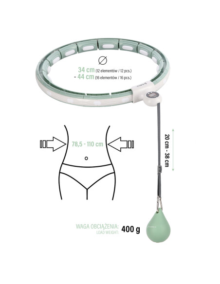 HHM15 HULA-HOOP-REIFEN GREEN MIT MAGNETEN UND ZÄHLER HMS + SLIMMING-GURT BR163 RED