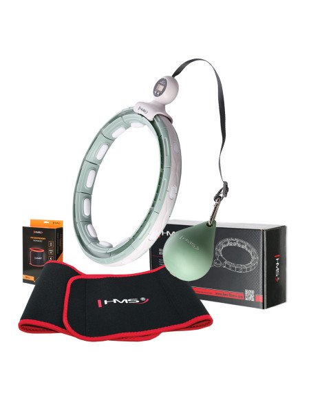 HHM15 HULA-HOOP-REIFEN GREEN MIT MAGNETEN UND ZÄHLER HMS + SLIMMING-GURT BR163 RED