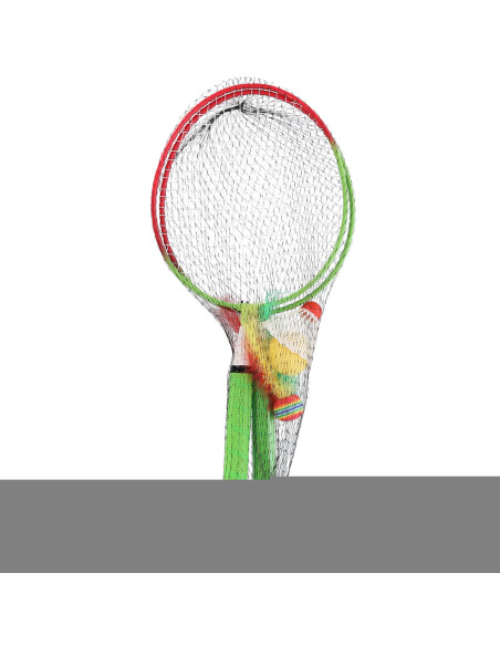 STAHL / SET MIT 2 BADMINTONSCHLÄGERN + FEDERBÄLLE + BÄLLE JUNIOR NILS