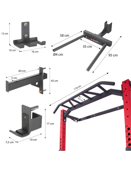 WALL RACK FÜR HEIMTRAINING SET RED HMS