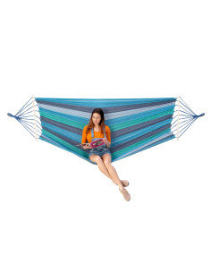 BLAU-DUNKELBLAU HÄNGEMATTE MIT HOLZSTAB 70 CM UND GRIFF AUS METALL NILS CAMP