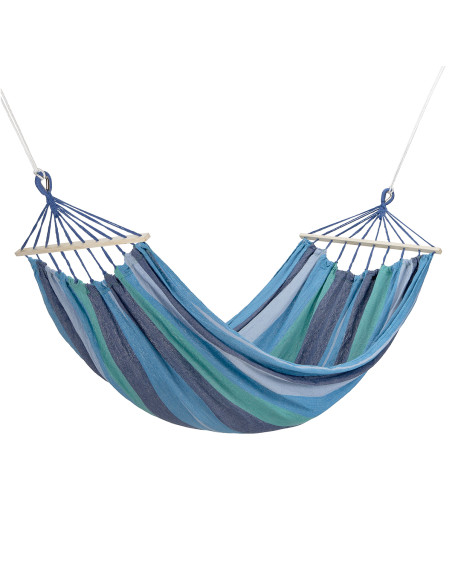 BLAU-DUNKELBLAU HÄNGEMATTE MIT HOLZSTAB 70 CM UND GRIFF AUS METALL NILS CAMP