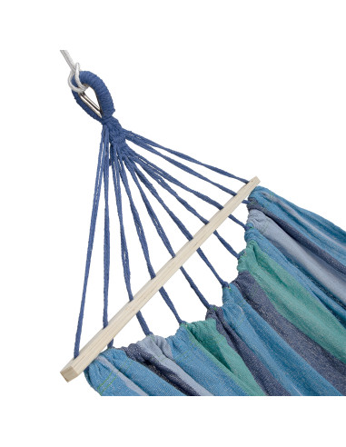 BLAU-DUNKELBLAU HÄNGEMATTE MIT HOLZSTAB 70 CM UND GRIFF AUS METALL NILS CAMP