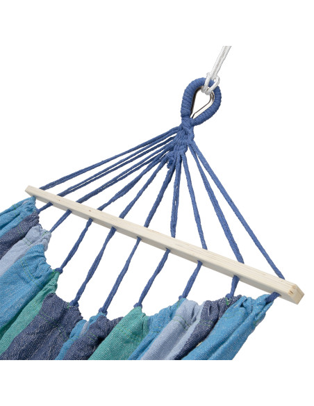 BLAU-DUNKELBLAU HÄNGEMATTE MIT HOLZSTAB 70 CM UND GRIFF AUS METALL NILS CAMP