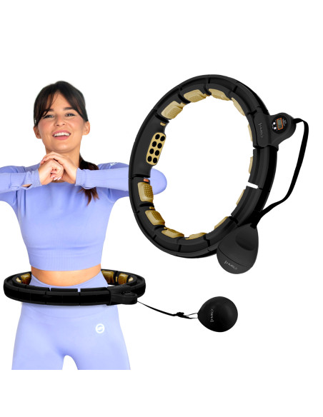 NEW HULA HOOP SCHWARZ/GOLD MIT MAGNETEN, GEWICHT UND ZÄHLER HMS