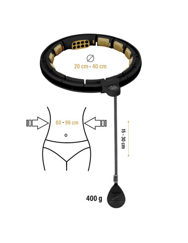 NEW HULA HOOP SCHWARZ/GOLD MIT MAGNETEN, GEWICHT UND ZÄHLER HMS