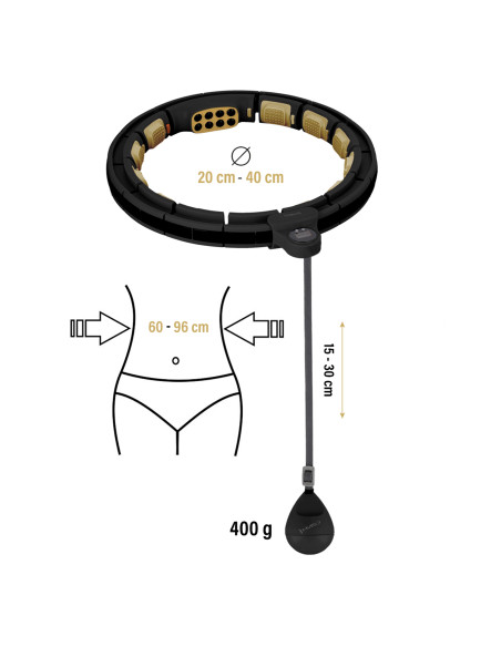 NEW HULA HOOP SCHWARZ/GOLD MIT MAGNETEN, GEWICHT UND ZÄHLER HMS