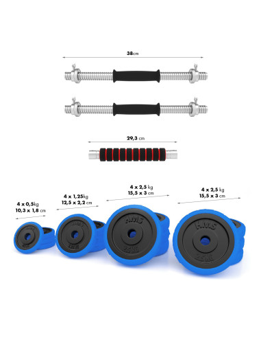 BAR KURZHANTELN-LANGHANTEL MIT GUMMIBEDECKUNG 30KG HMS
