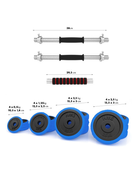 BAR KURZHANTELN-LANGHANTEL MIT GUMMIBEDECKUNG 30KG HMS