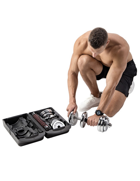 VERSTELLBARE CHROM HANTELN IM KOFFER 20KG HMS