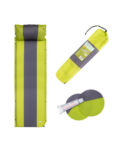 GRÜN-GRAU SELBSTAUFBLASENDE MATTE MIT DEM KOPFKISSEN NILS CAMP