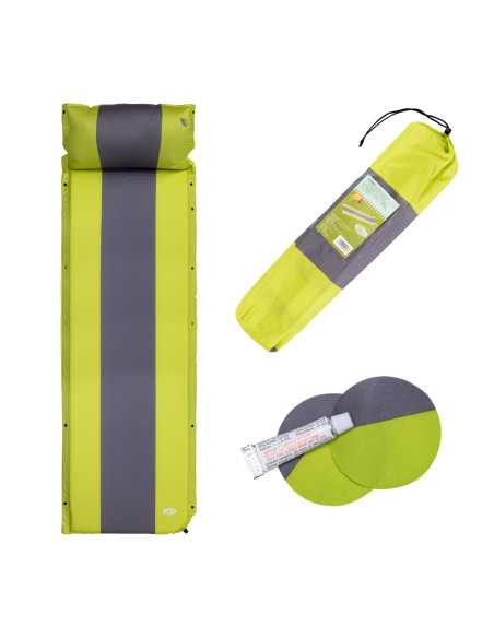 GRÜN-GRAU SELBSTAUFBLASENDE MATTE MIT DEM KOPFKISSEN NILS CAMP