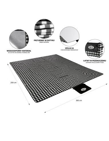 PICKNICKDECKE WEIß-SCHWARZ 300x200 CM PE + ALU NILS CAMP