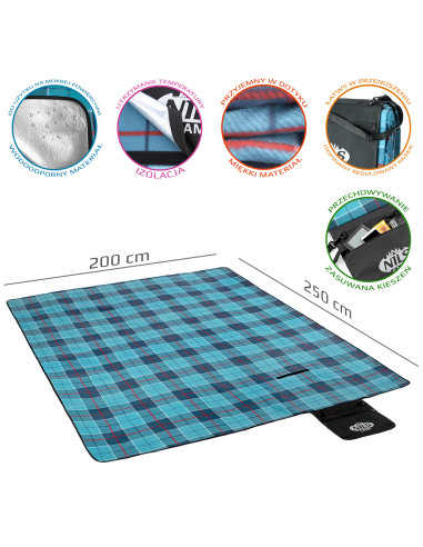 PICKNICKDECKE KAROMUSTER BLAU 250x200 PE ALU NILS CAMP
