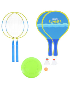 3-IN-1 / BADMINTON-SET 2 SCHLÄGER + 2 STRAND-SCHLÄGER + BADMINTONBÄLLE +  FRISBEE JUNIOR NILS