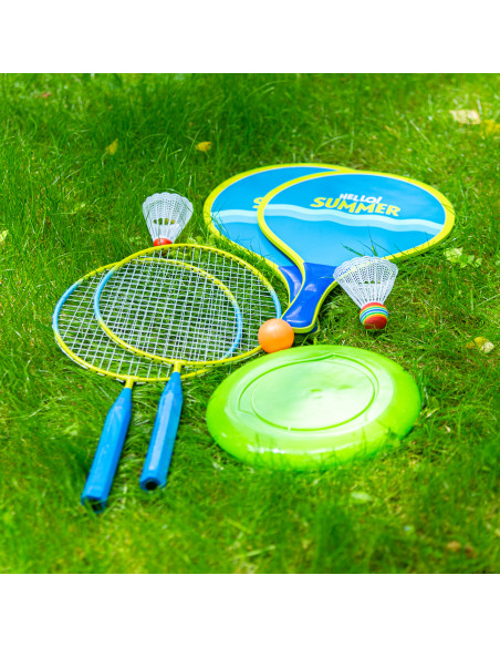3-IN-1 / BADMINTON-SET 2 SCHLÄGER + 2 STRAND-SCHLÄGER + BADMINTONBÄLLE +  FRISBEE JUNIOR NILS