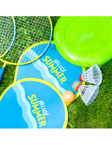 3-IN-1 / BADMINTON-SET 2 SCHLÄGER + 2 STRAND-SCHLÄGER + BADMINTONBÄLLE +  FRISBEE JUNIOR NILS