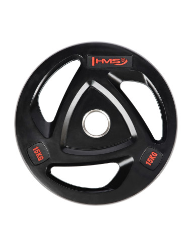 SCHWARZE OLYMPISCHE HANTELSCHEIBE MIT GUMMIUMMANTELUNG 15 KG HMS