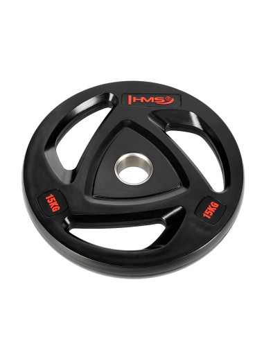 SCHWARZE OLYMPISCHE HANTELSCHEIBE MIT GUMMIUMMANTELUNG 15 KG HMS