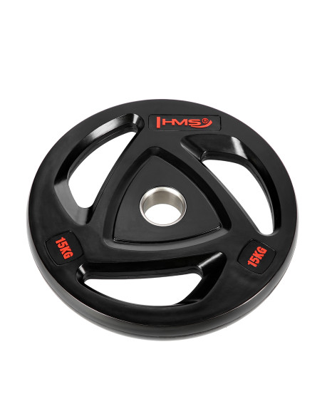 SCHWARZE OLYMPISCHE HANTELSCHEIBE MIT GUMMIUMMANTELUNG 15 KG HMS