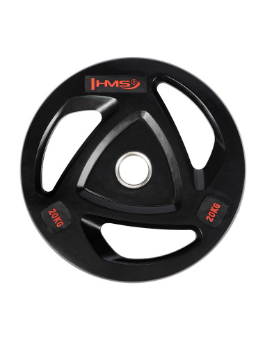 SCHWARZE OLYMPISCHE HANTELSCHEIBE MIT GUMMIUMMANTELUNG 20 KG HMS