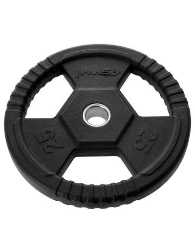 SCHWARZ OLYMPISCHE HANTELSCHEIBE MIT GUMMIUMMANTELUNG 25 KG HMS