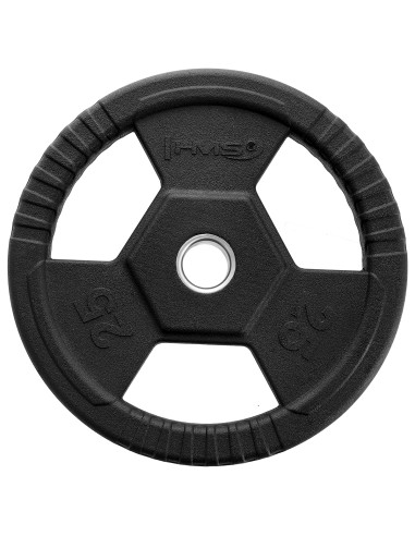 SCHWARZ OLYMPISCHE HANTELSCHEIBE MIT GUMMIUMMANTELUNG 25 KG HMS