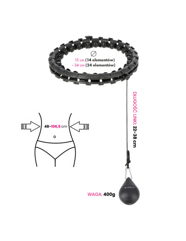 SCHWARZ HULA-HOOP-REIFEN MIT MASSAGEPUNKTEN UND SCHWERKRAFTBALL HMS