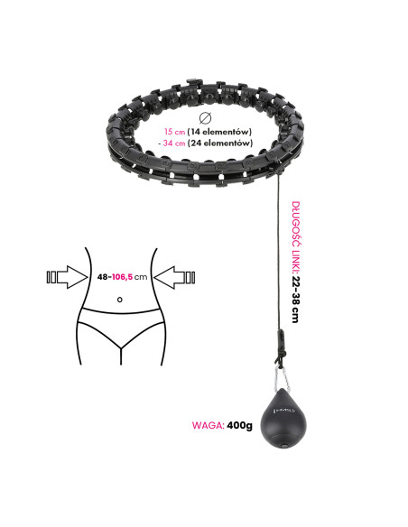 SCHWARZ HULA-HOOP-REIFEN MIT MASSAGEPUNKTEN UND SCHWERKRAFTBALL HMS