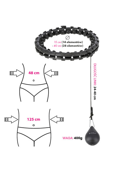PLUS SIZE BLACK HULA-HOOP-REIFEN MIT MASSAGEPUNKTEN UND SCHWERKRAFTBALL HMS