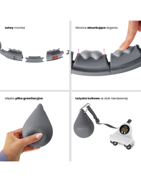 BLACK HULA-HOOP-REIFEN MIT MASSAGEPUNKTEN UND SCHWERKRAFTBALL + ZÄHLER HMS