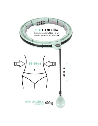 HULA-HOOP-REIFEN GREEN MIT MASSAGEPUNKTEN UND SCHWERKRAFTBALL + ZÄHLER HMS