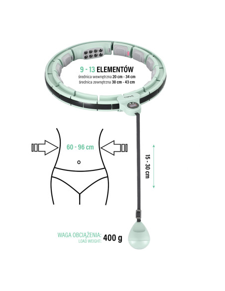 HULA-HOOP-REIFEN GREEN MIT MASSAGEPUNKTEN UND SCHWERKRAFTBALL + ZÄHLER HMS