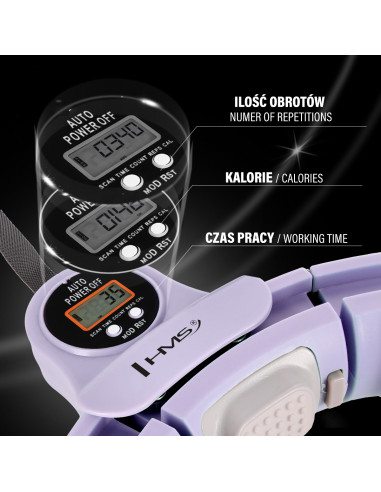 HULA-HOOP-REIFEN VIOLET MIT MASSAGEPUNKTEN UND SCHWERKRAFTBALL + ZÄHLER HMS