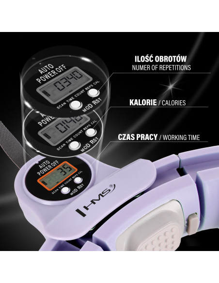 HULA-HOOP-REIFEN VIOLET MIT MASSAGEPUNKTEN UND SCHWERKRAFTBALL + ZÄHLER HMS